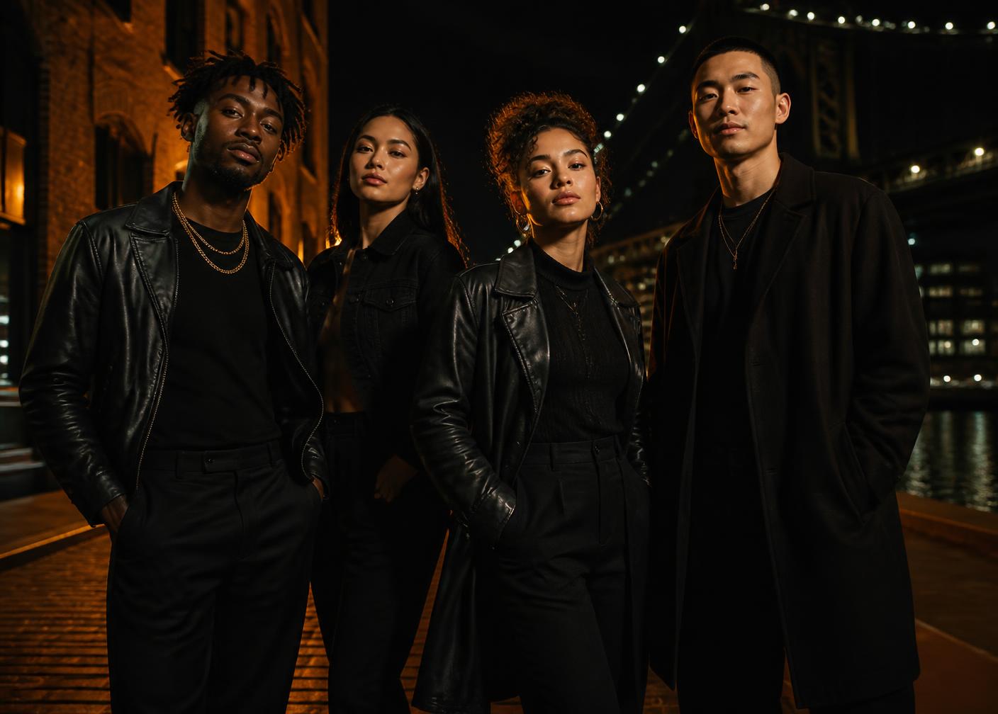 Diverse young adults on a Brooklyn street at night